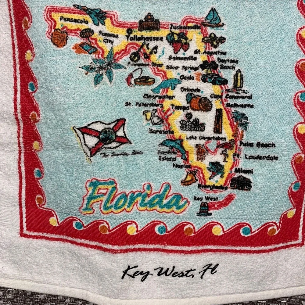 Retro State of Florida Key West Map Kitchen Tea/Dish Terry‎ Cloth Towel